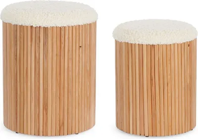 Produktbild von 2er Set Pouf Neda 36 x 44 x 36 cm MDF Kiefer Natur Weiß