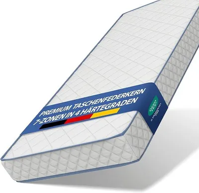 Productafbeelding van 7-zone pocketveringmatras – hoogte 18 cm – stevigheid in verschillende gradaties: H2, H3, H4, H5 – ademende microvezel tijk, wasbaar tot 60°C –  gecertificeerd – opgerolde matras (140x200, stevigheid H4)