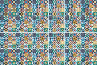 Produktbild von Fliesenaufkleber 15x15 cm – 24 Stück – Selbstklebend – Wasserfest – Pflegeleicht – Hitzebeständig – Für Küche & Bad – Bunte, geometrische Quadrate