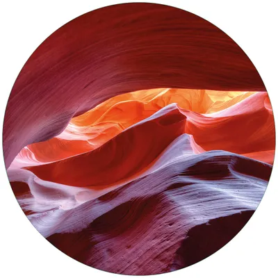Produktbild von Wallario Premium Glasbild, freischwebende Optik, kräftige Farben, rund 50cm Durchmesser, Motiv Antelop Canyon USA  Kalksandsteingebirge in leuchtenden Farben