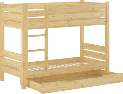 Produktbild von Teilbares Stockbett massiv Kiefer 90x200 Etagenbett Nische 80 cm Zubehör wählbar V-60.16-09T80Rollrost und Bettkasten inkl.