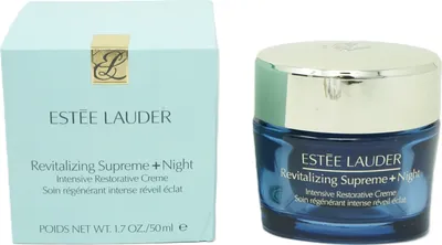 Produktbild von Estée Lauder Revitalizing Supreme + Night Intensive Restorative Nachtcreme, 50 ml, intensive Feuchtigkeitspflege für alle Hauttypen, mit Moringa-Extrakt-Technologie, steigert hauteigene Hyaluronsäure-Produktion um bis zu 80%