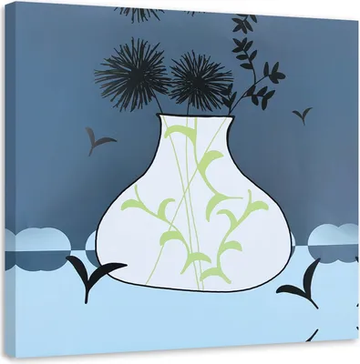 Produktbild von Leinwandbild zeichnung von blumen in einer vase 60x60 cm Feeby blau wandbild bereit zum aufhängen