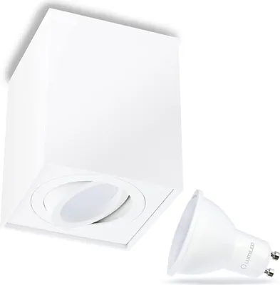 Produktbild von LUMILED Aufbauspot Aufbaustrahler Aufbauleuchte Aufputz Deckenlampe Spot schwenkbar eckig weiß Downlight + LED GU10 6 W 230V Neutralweiß 4000K
