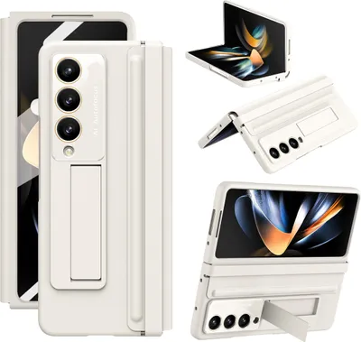 Produktbild von Schutzhülle für Samsung Galaxy Z Fold4 5G Ledertaschen mit Lederscharnier, Displayschutz, Ständer Weiß