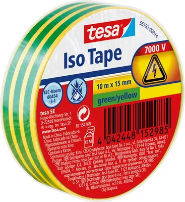 Produktbild von TESA 56192-00014-22, 1 Stück(e), Grün/Gelb, PVC, 7000 V, 10 m, 15 mm