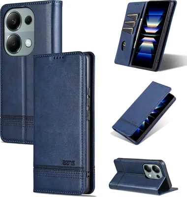 Image de Etui en cuir pour Xiaomi Redmi Note 13 Pro 4G, étui portefeuille pliable avec fermeture magnétique et support bleu