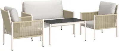 Produktbild von Gartenmöbel Set aus Polyrattan Lounge-Set mit 2er Sofa Sessel Glastisch Kissen 4 Personen Braun+Grau