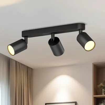 Immagine prodotto di LVWIT Plafoniera LED nera, 3 luci, orientabile, attacco GU10, lampada da soffitto, faretto, lampada moderna, proiettore a soffitto per cucina, soggiorno, camera da letto (senza lampadine)