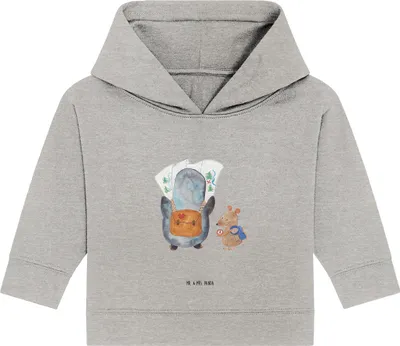 Produktbild von Mr. & Mrs. Panda Organic Baby Hoodie Pinguin & Maus Wanderer 24. - 36. Monat - Heather Grey - Geschenk, Abenteuer, Wandern, Kapuzenshirt, Wanderlust, Kapuzensweatshirt