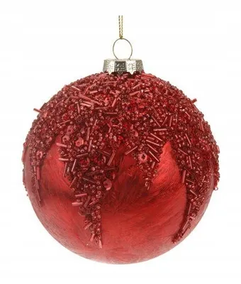 Imagen del producto de Adorno navideño esférico de vidrio rojo para el árbol de Navidad, 10 cm
