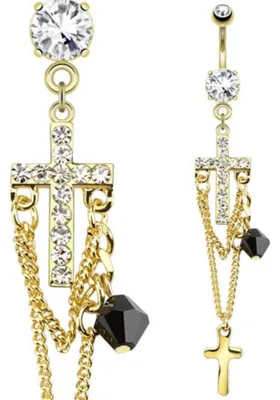 Produktbild von Bauchnabelpiercing: Piercing mit Kreuz, Zirkonia und Ketten