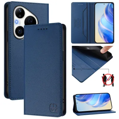 Produktbild von Lederhülle für Huawei Pura 90 Pro Hülle Flip Brieftasche Kartenfächern Ständer Schutzhülle Blau