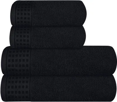 Obrázek produktu pro Sada h bavlněných ručníků Unyqoos®, 4 kusů – 2x 70×140 cm a 2x 50×90 cm, 100% bavlna, černá barva, rychleschnoucí