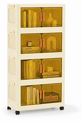 Produktbild von Aufbewahrungsbox EasyCube stapelbar mit 4 Ebenen und Rollen | HxBxT 25,5x48x28 | 28 L pro Ebene | Transparante und magnetische Türen | Weiß-Transparent