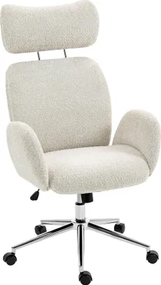 Produktbild von Bürostuhl mit verstellbarer Kopfstütze, ergonomischer Schreibtischstuhl, Kippfunktion, höhenverstellbar, Grauweiß