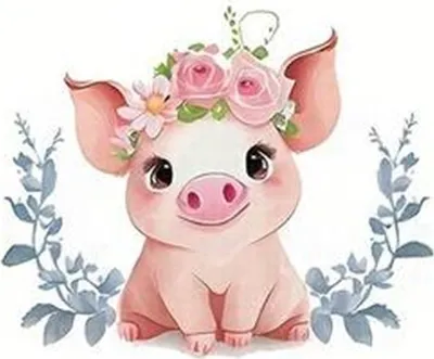 Produktbild von GKA Bügelbild süßes Schwein mit Blumen G32 Applikation für Textilien Aufbügler Patches Zum Aufbügeln Größe: 7 x 5,78 cm