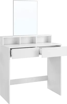 Produktbild von VASAGLE Schminktisch mit großem Spiegel, Frisiertisch, 2 Schubladen, 3 offene FÄcher, Kosmetiktisch, modern, weiß RDT113W01