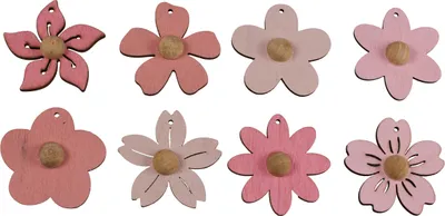 Produktbild von Rosa Holzblumen Hängedeko Sommerdeko 4,5cm 24 Stk, 24 Stück