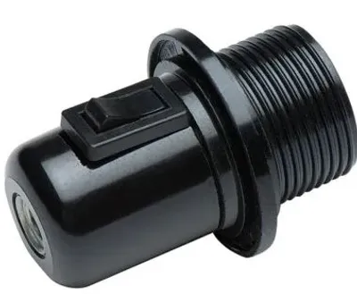 Produktbild von Lampenfassung elektrisch mit Gewinde+Schalter e27 51x82x51 schwarz Bakelit