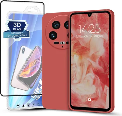 Produktbild von Hülle für Xiaomi 14 Ultra mit 9H Displayglas Displayschutz Plus Case Cover Bumper Silikon Softgrip Schutzhülle Farbe: Rot