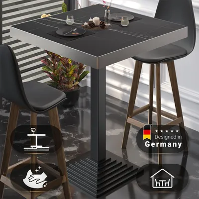 Produktbild von BPY | Bistro Stehtisch | 60 x 60 x 114 cm | Edelstahl Rand | Quadratisch | Schwarz Marmor / Schwarz | Gastro Steh Tisch Restaurant