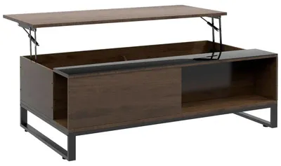 Obrázek produktu pro Konferenční stolek s výsuvnou deskou a skrytým úložným prostorem | Barva: Ořech + Černá | Rozměry: 102 x 58 x 35,5 cm