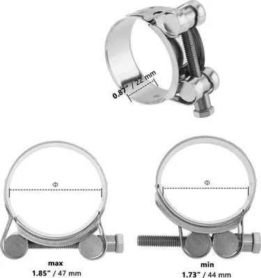 Zdjęcie produktu dla Zaciski zawiasowe ze stali nierdzewnej 44–47 mm do rur wydechowych motocykli, 6 szt.