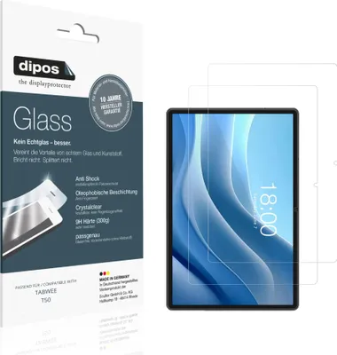 Produktbild von 2x Schutzfolie für TABWEE T50 - Anti-Shock 9H Folie dipos Glass Kunststoffglas