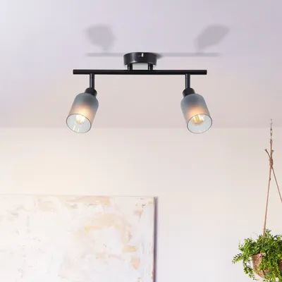Produktbild von BRILLIANT schwarzer zeitloser Deckenspot Loralie | schwarz/rauchglas | Metall/Glas | 2-flg. | schwenkbare Köpfe | bei geeignetem Leuchtmittel dimmbar | 2x E14 max. 40 Watt