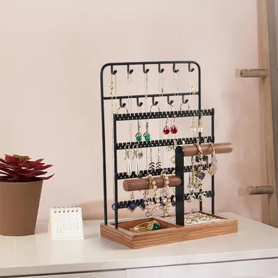 Image de Omgoods - Organisateur à plusieurs niveaux pour bijoux, avec base en bois
