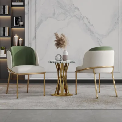 Immagine prodotto di Set di 2 sedie per sala da pranzo Merax, sedia moderna per sala da pranzo con gamba inclinata, sedia imbottita, piedini regolabili, sedie da cucina, lino e pelle, beige+verde