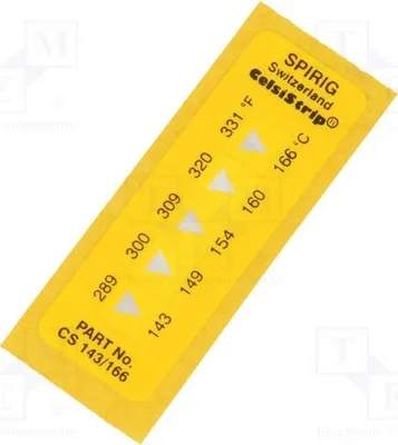 Immagine prodotto di 1 etichetta per la registrazione della temperatura, dimensioni 15x45 mm, modello CS-143/166, indicatore di temperatura in gradi Celsius (°C) e gradi Fahrenheit (°F)