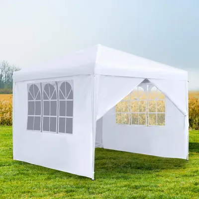 Produktbild von YZNAHRE Pavillon 2,5x2,5m Faltpavillon mit Seitenteilen und Fenstern und Tragetasche Faltzelt Polyester UV Schutz Faltbar Partyzelt Wasserdicht Windschutz Gartenpavillon Zelt Outdoor, Weiß