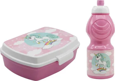 Produktbild von Einhorn Unicorn 2 tlg. Kinder Lunch Set Brotdose Trinkflasche 410 ml