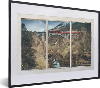 Produktbild von MuchoWow® MuchoWow® Gerahmtes Poster Aussicht - Brücke - Berg 40x30 cm - Poster mit zchwarzem Bilderrahmen - Bilderrahmen - Poster im Rahmen