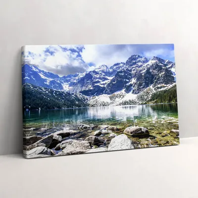 Produktbild von Landschaft mit Bergen und See – Leinwandbild Wandbild – 30x20 cm – Leinwandbilder – Wandbilder – Schlafzimmer – Flur