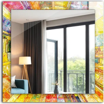 Produktbild von Bedruckter Spiegel - Wandspiegel - Dekorativer - Modern - 60x60 cm - Buntes Abstraktes Mosaik