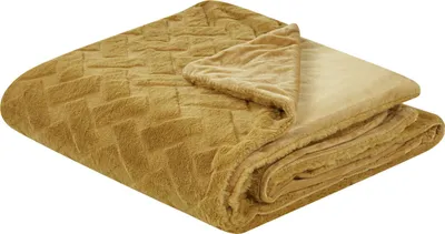 Zdjęcie produktu dla BELIANI Narzuta na łóżko żółta poliester 200 x 220 cm tłoczony wzór dekoracyjna ozdobna sypialnia
