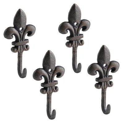 Productafbeelding van Vintage gietijzeren bloemvormige wandhaken, antiek bruin - set van 4 - Shabby Chic kleerhaken, 13 x 6 cm, geschikt voor binnen- en buitengebruik