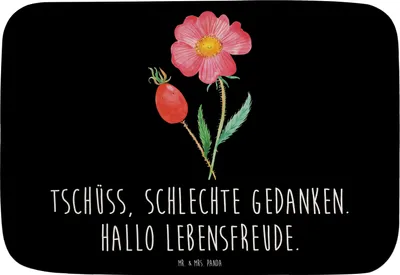 Produktbild von Mr. & Mrs. Panda Badteppich Blume Hagebutte - Schwarz - Geschenk, Schlechte Gedanken, Badezimmerteppich, duschmatte, Bad Fußmatte, Blumen, Badvorleger, Badematte