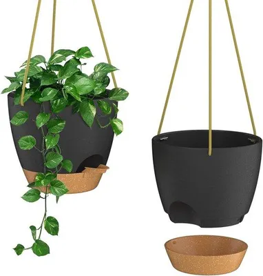 Produktbild von Famanu Hängende Pflanzenübertöpfe mit Bewässerungssystem - Dunkelgrau, 20 cm