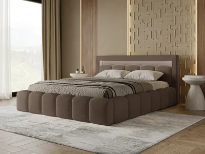 Produktbild von Chilly Möbel Design Bett Lumi - Polsterbett mit Bettkasten und LED-Beleuchtung 180x200 cm / Bouclé / Braun