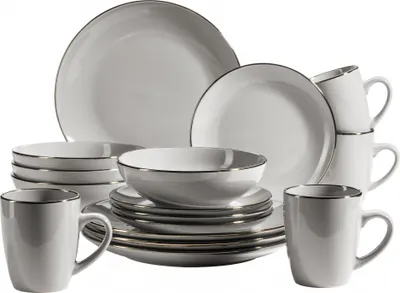 Produktbild von Mäser 931627 Metallic RIM jedálenský servis pre 4 osoby, kamenina, sivá (1 sada, 16 kusov)