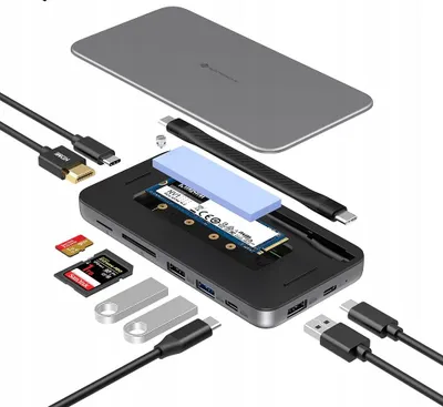 Zdjęcie produktu dla Stacja dokująca Hub 8w1 USB C 3.0 3.1 SD TF HDMI M.2 NVMe 10Gb SSD MC15 60W