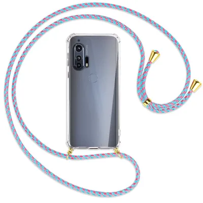 Produktbild von Handykette Backcover-Schutzhülle mit Band (Metall goldfarben) für Motorola Edge Plus - pink/mint