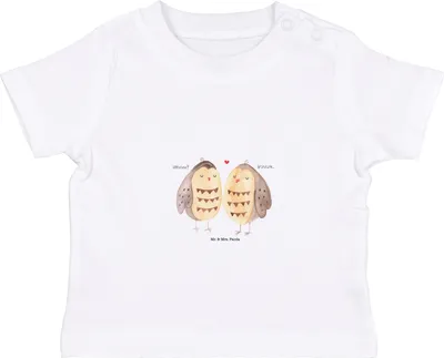 Produktbild von Mr. & Mrs. Panda T-Shirt Eulen Liebe 6. - 12. Monat - Weiß - Geschenk, Kinder, Eule, Freundin, Baby, Owl, Hochzeit Spruch, Shirt, Babyshirt