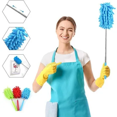 Produktbild von 3 Stück ausziehbare Staubkleidung - lang ausziehbar, weiche Staubentferner, Mikrofaser Staubkleidung, rot/blau/grün
