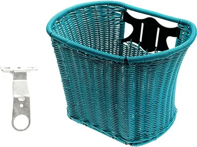 Produktbild von Fahrrad Korb Rattan Look Einkaufskorb engmaschig vorn mit Halter Türkis