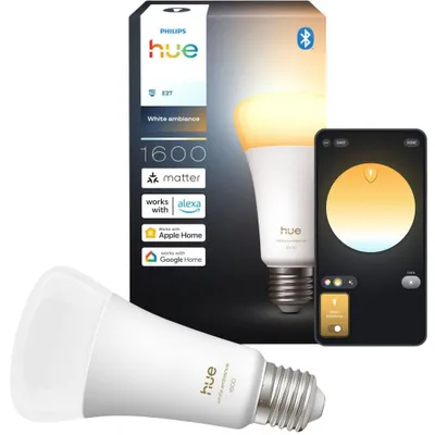 Produktbild von Philips Hue White ambience A67 – Smarte Lampe E27 – 1600, Intelligentes Leuchtmittel, Bluetooth/Zigbee, Weiß, LED, E27, A21